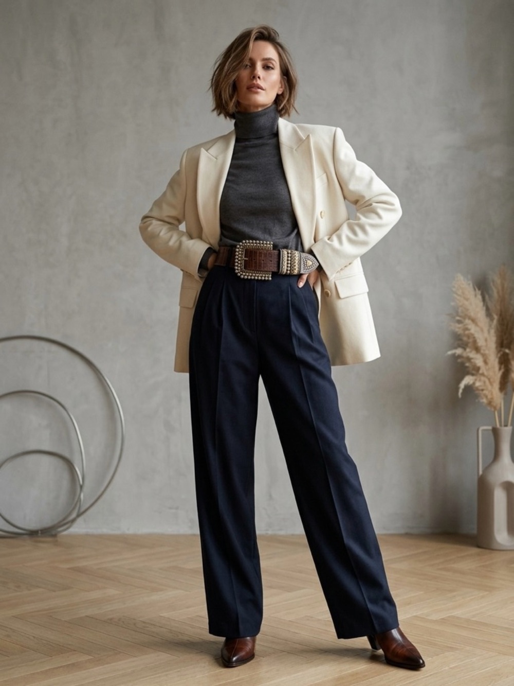 Vintage DOPPIA VITA Italy Wide Croc Leather Statement Belt Size 90 | Medium